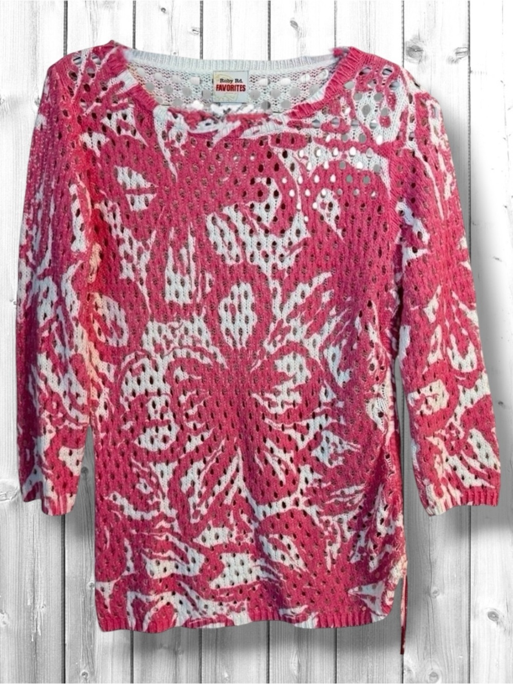 🌺Ruby Rd. Favorites Pink and White Floral Knit Sweater